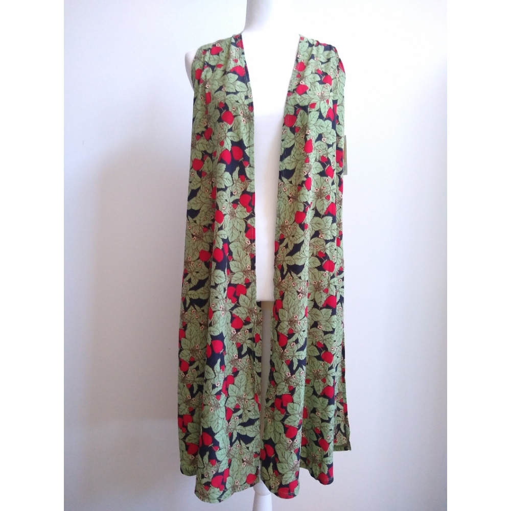 LuLaRoe Womens Joy Duster Long Vest Strawberry XS